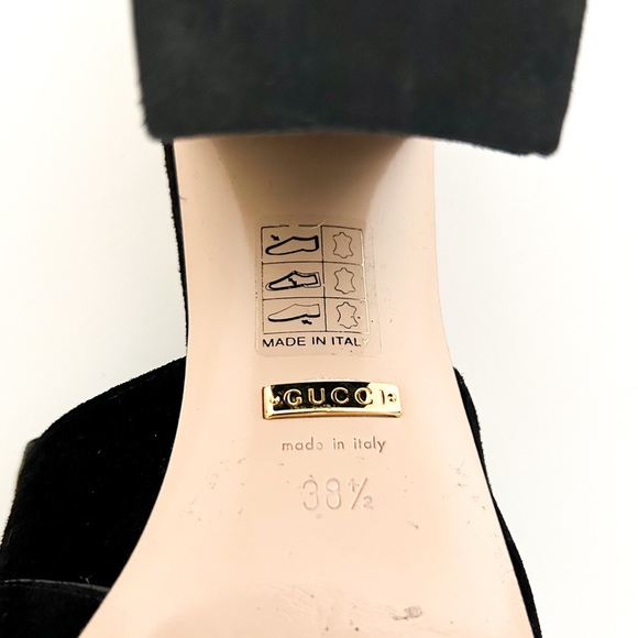 Gucci Marmont GG Logo Black Suede Fringe High Heeled Slip On Mules Slides 38.5 - Picture 10 of 12